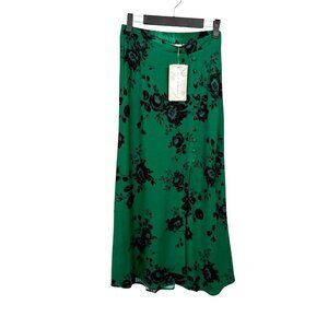 BAND OF THE FREE Emerald Black Floral Skirt Midi Size XS NWT